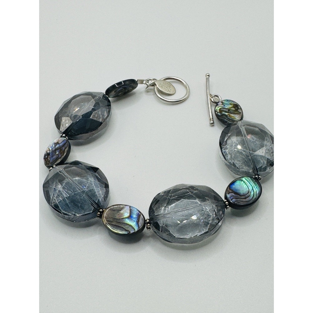 Donna Dressler Abalone Shell Gray Faceted Bead Toggle Bracelet 6.75"